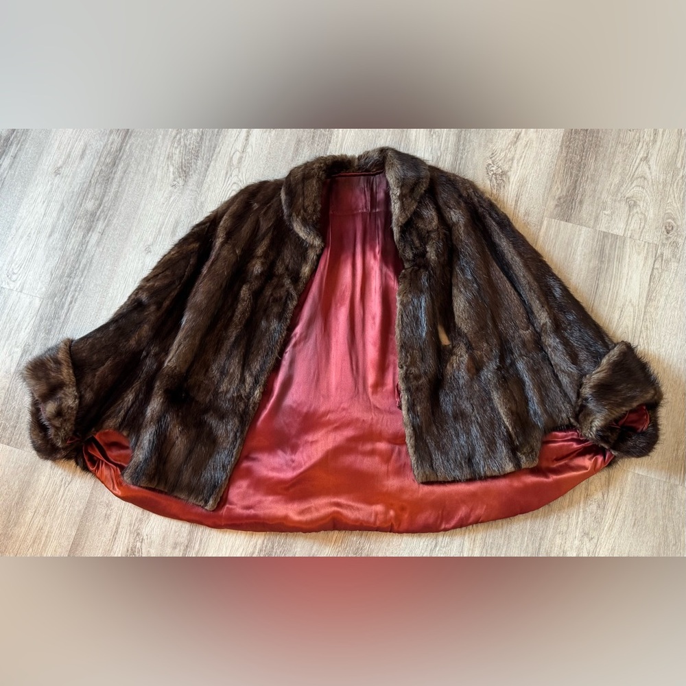 VINTAGE Dark Brown Mink Fur Coat FROM The 1950's - DAMAGED For Repurpose/Repair - Picture 7 of 15